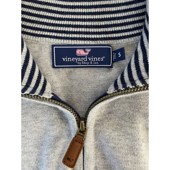 Vineyard Vines Sz S Gray 1/4 Zip Blue Striped Inside Collar Pullover Long Sleeve - Picture 4 of 8